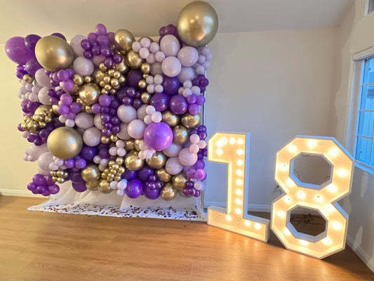 Balloon Wall with Wooden Light-up Numbers