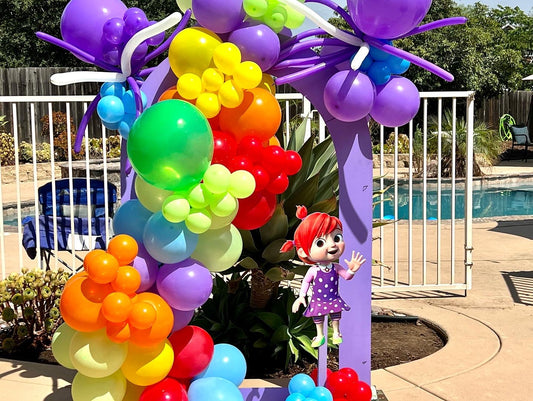 Wooden Arch with Balloons and Themed Character